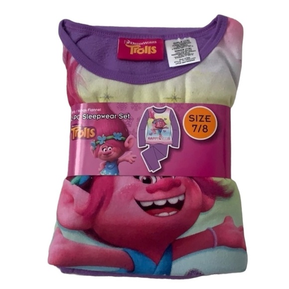 (NWT) Trolls 2PC Flannel Pajama Set, Size: 7/8 - Picture 1 of 7